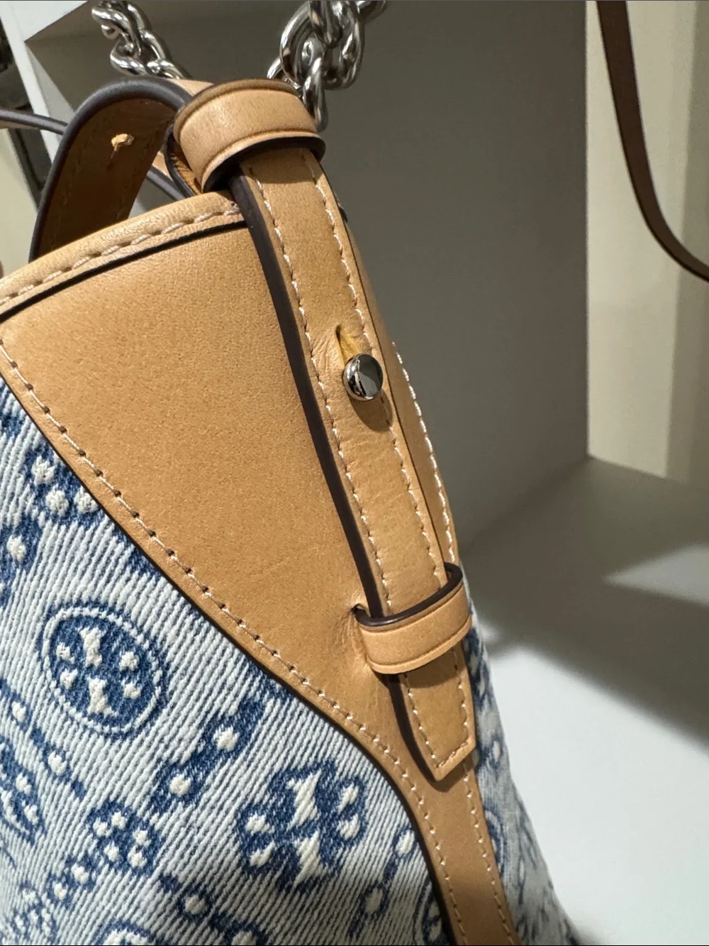 Tory Burch Denim T Monogram Bag with Leather Trim NWT